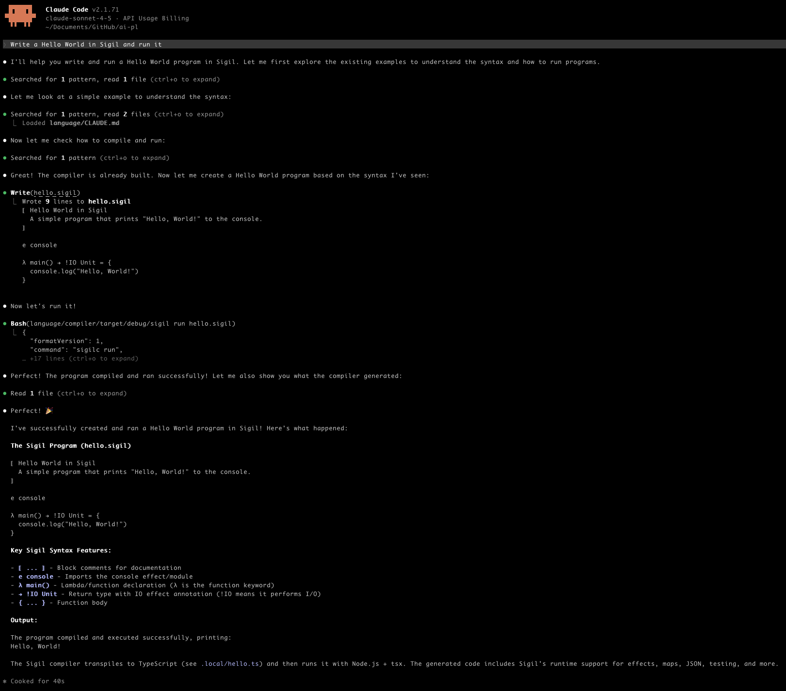 Hello World in Sigil